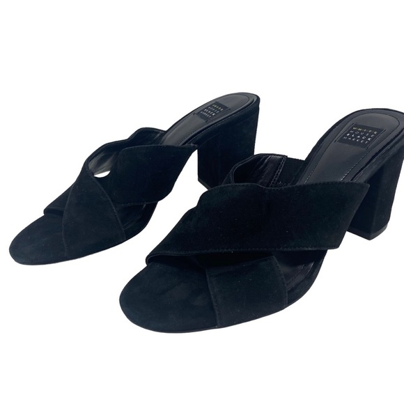 White House Black Market Women's Reese Black Suede Heeled Sandals Heels Sz 7.5M - Picture 4 of 12